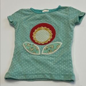 PERSNICKETY Adorable Teal Polka Dot Tee with Floral Applique Short Sleeve